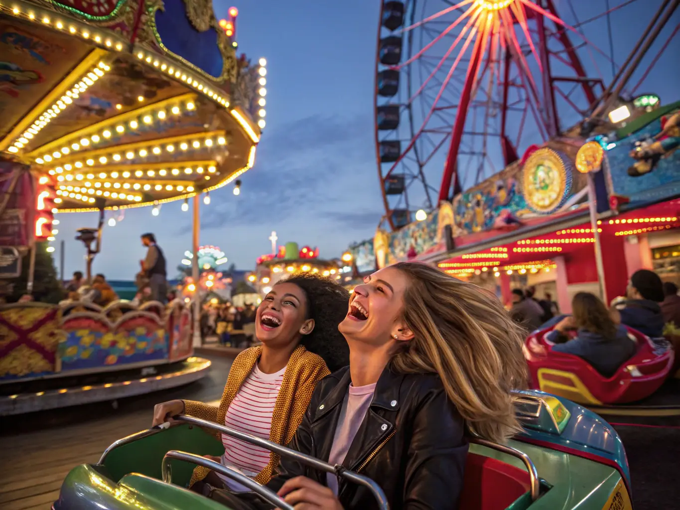 A photograph capturing the joy and excitement of a children's carnival, with kids dressed in costumes, playing games, and enjoying various rides and attractions.