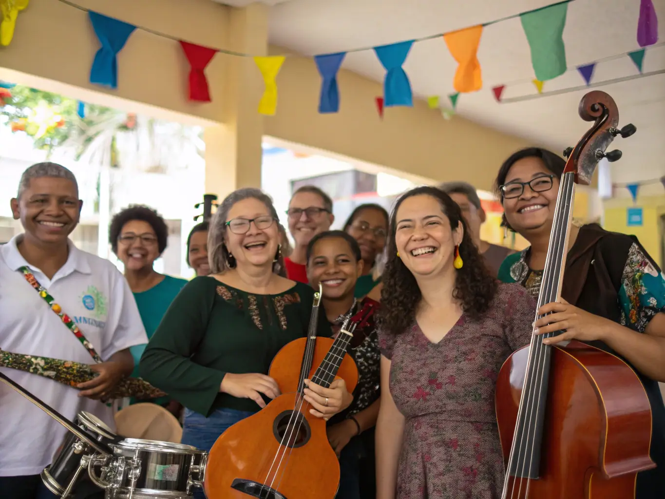 An image of a musical performance organized by COMITE DES FETES, featuring local musicians on stage, with an enthusiastic audience enjoying the show in an outdoor setting.
